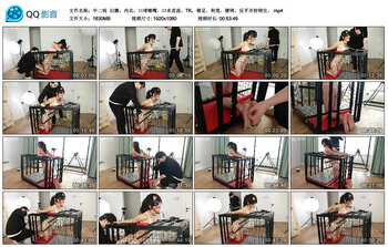 【中二病】白嫩，内衣，口球嘟嘴，口水直流，TK，裸足，狗笼，镣铐，反手并肘铐住。