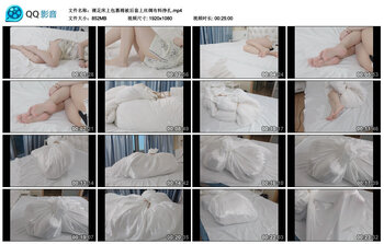裸足床上包裹棉被后套上丝绸布料挣扎