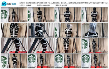 优质乳胶填充物全身严厉捆绑吊在架子上，扎带四周固定，脖子也不能放过，必须牢牢拴起